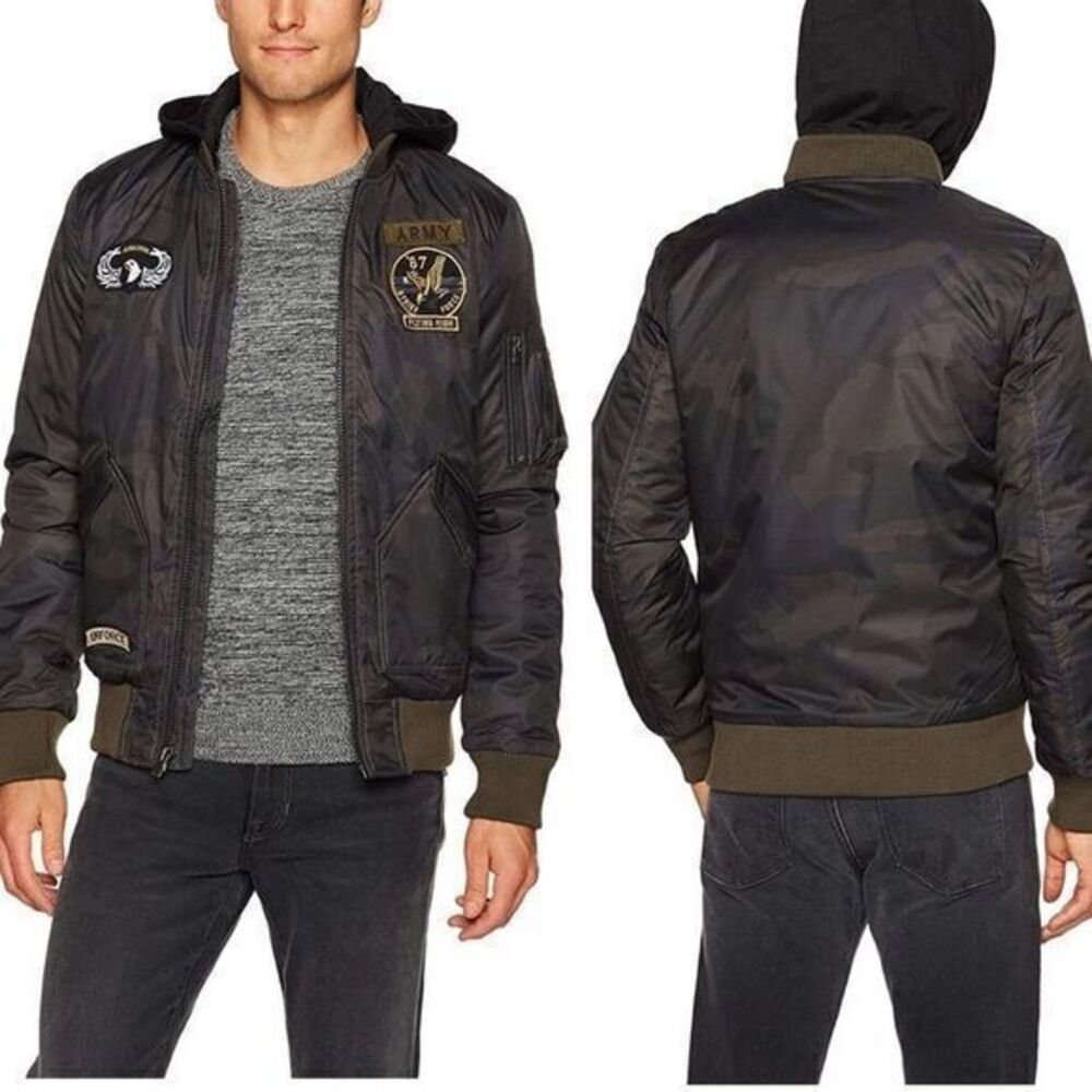 X-RAY Men's Slim-Fit Flight Jacket with Removable Hood SMALL